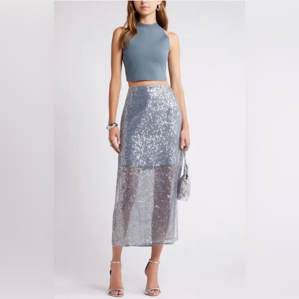 OPEN EDIT - Sequin Midi Skirt in Grey Folkstone - Size XS